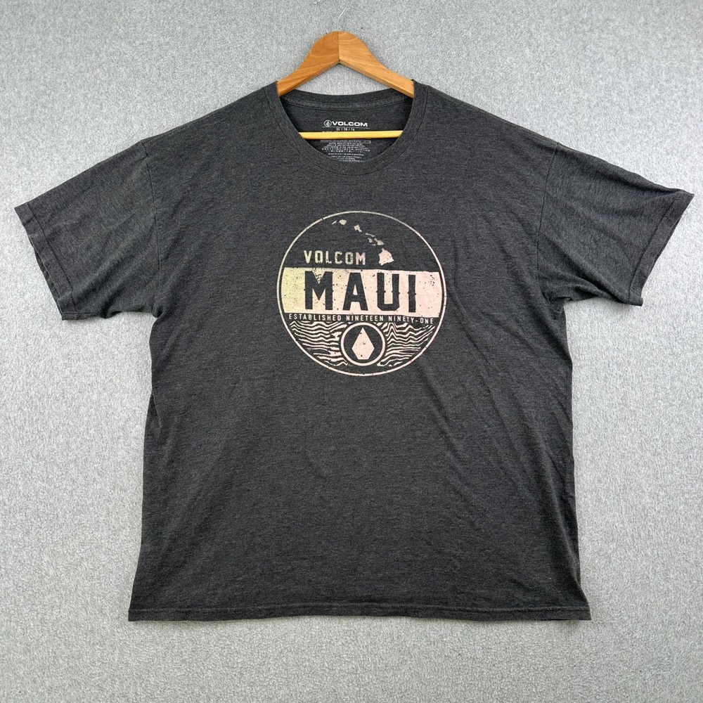 Volcom T-Shirt Mens XL Gray Maui Graphic Short Sleeve Cotton Blend Surf Tee